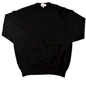 TOSCANO FIRENZE Merino Wool Crewneck Long Sleeve Sweater in Black Size Large